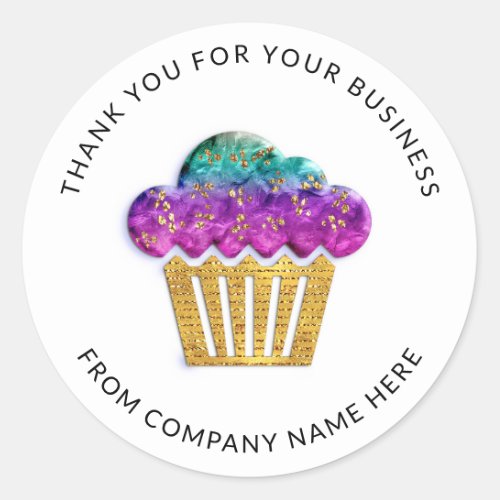  Logo Name Web Thank You Cake Bakery Gold Pink Blu Classic Round Sticker