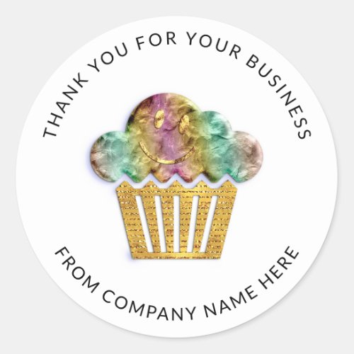  Logo Name Web Thank You Cake Bakery Gold Rainbow Classic Round Sticker