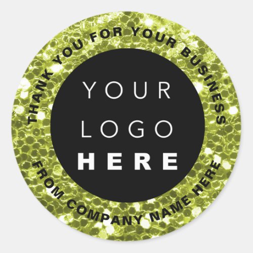 Logo Name Web Thank You Fresh Green Shop Glitter   Classic Round Sticker