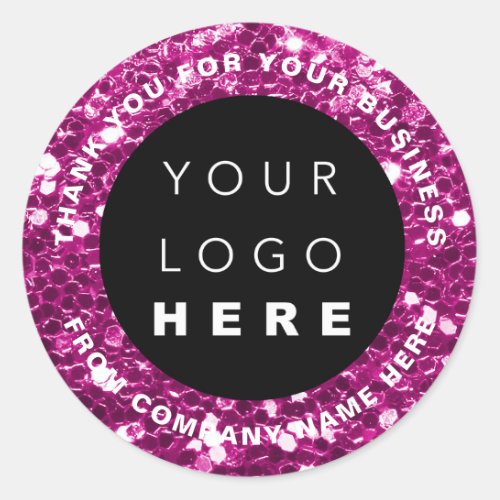 Logo Name Web Thank You Fresh Pink Shop Glitter   Classic Round Sticker