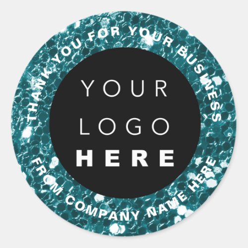 Logo Name Web Thank You Fresh Teal Shop Glitter  Classic Round Sticker