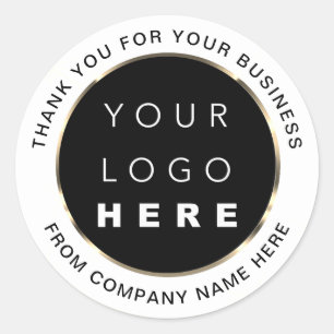 Logo Name Web Thank You Gold Black White Classic Round Sticker