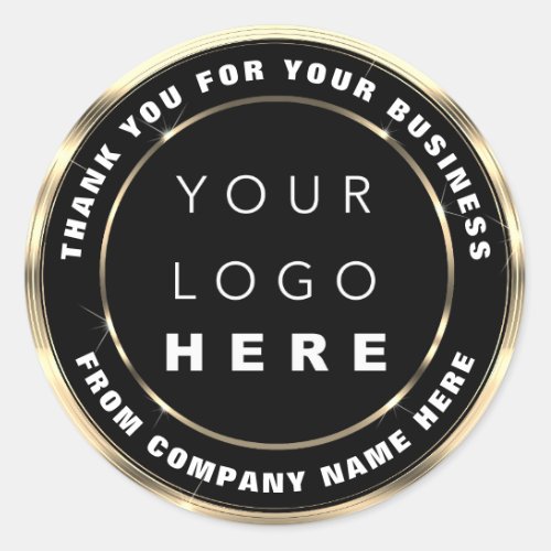 Logo Name Web Thank You Gold Faux Black Elegance  Classic Round Sticker