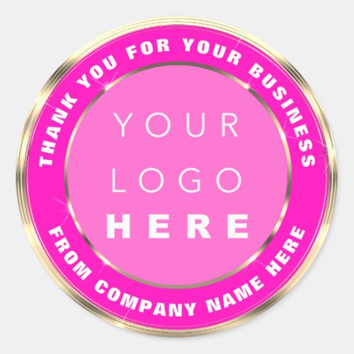 Logo Name Web Thank You Gold Frame Pink Berry Classic Round Sticker