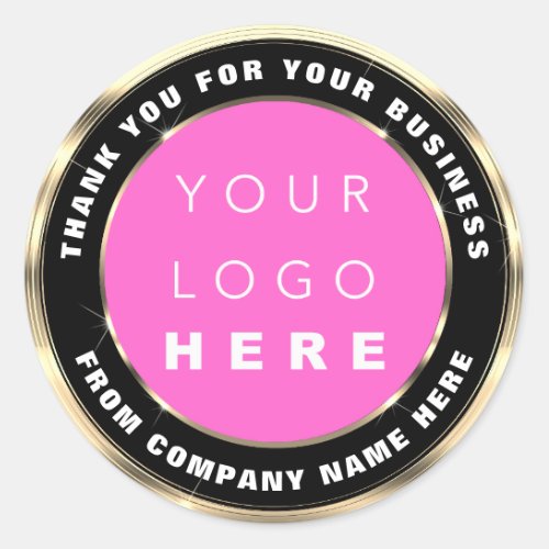 Logo Name Web Thank You Gold Frame Pink Black Classic Round Sticker