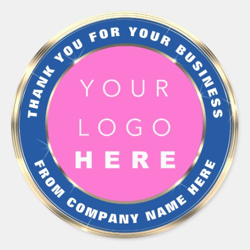 Logo Name Web Thank You Gold Frame Pink Blue Classic Round Sticker