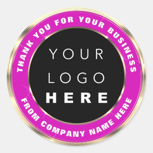 Logo Name Web Thank You Gold Frame Pink Classic Round Sticker