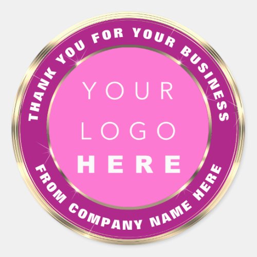 Logo Name Web Thank You Gold Frame Pink Fuchsia Classic Round Sticker