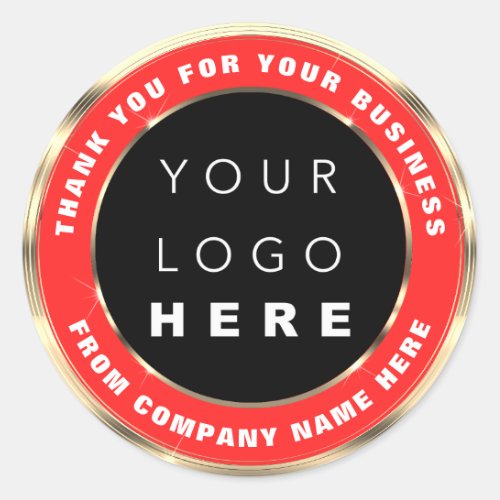 Logo Name Web Thank You Gold Frame Red Glam Classic Round Sticker