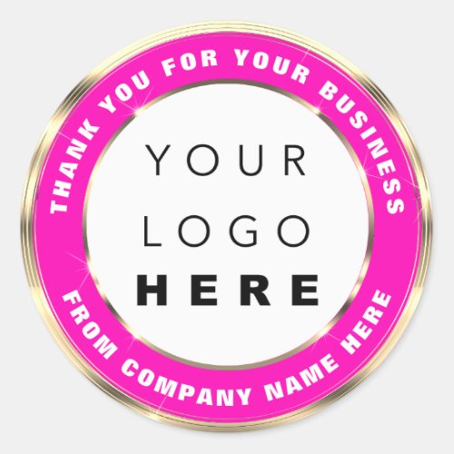 Logo Name Web Thank You Gold Frame White Pink Classic Round Sticker