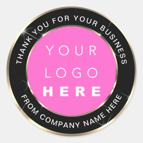 Logo Name Web Thank You Gold Pink Black Classic Round Sticker