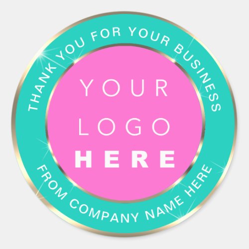 Logo Name Web Thank You Gold Pink Blue Classic Round Sticker