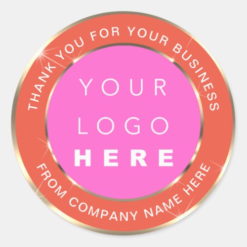 Logo Name Web Thank You Gold Pink Coral Classic Round Sticker