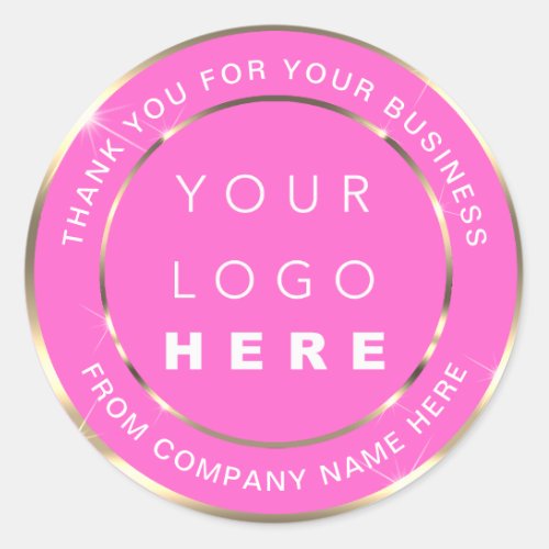 Logo Name Web Thank You Gold Pink White Elegant Classic Round Sticker
