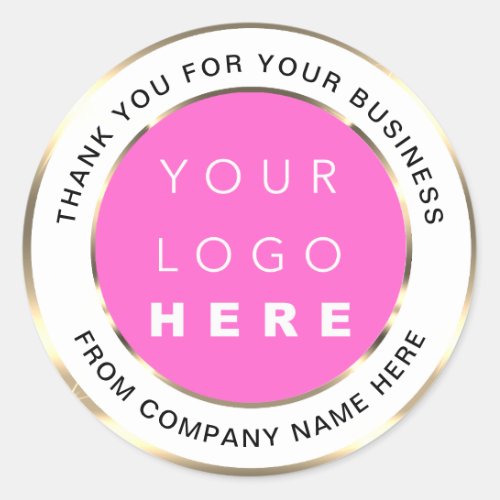 Logo Name Web Thank You Gold Pink White Frame Classic Round Sticker