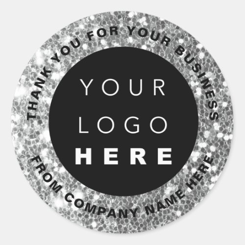 Logo Name Web Thank You Gray Silver Shop Glitter   Classic Round Sticker