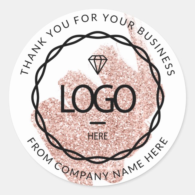  Logo Name Web Thank You Name Glitter Rose Stroke  Classic Round Sticker (Front)