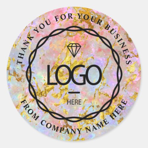  Logo Name Web Thank You Name HolographMarblePink  Classic Round Sticker