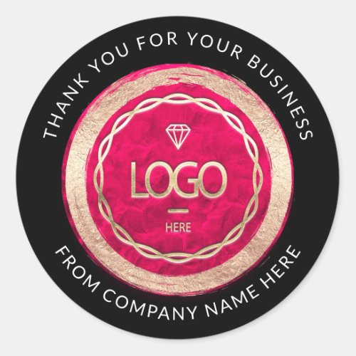  Logo Name Web Thank You Pink Frame Gold   Classic Round Sticker