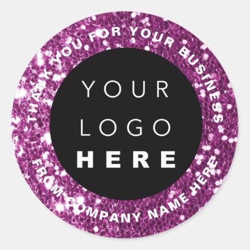 Logo Name Web Thank You Pink Fuchsia Shop Glitter  Classic Round Sticker
