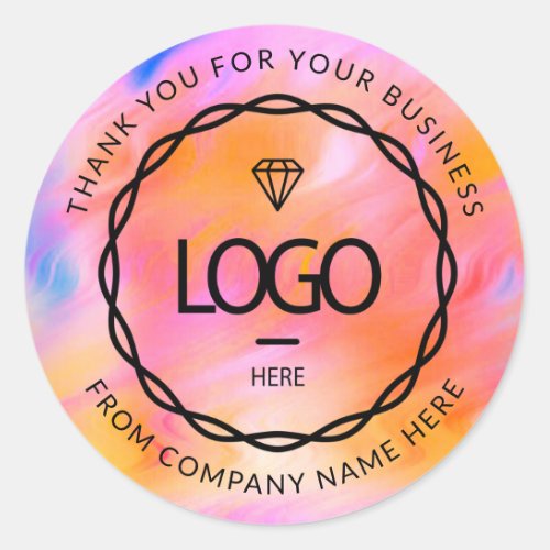  Logo Name Web Thank You Pink Holographic  Classic Round Sticker
