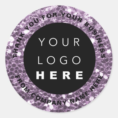 Logo Name Web Thank You Purple  Shop Glitter   Classic Round Sticker