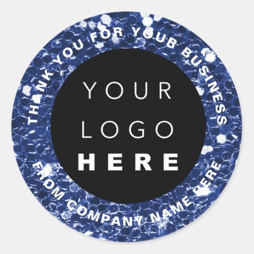 Logo Name Web Thank You Shop Glitter Blue Navy Classic Round Sticker