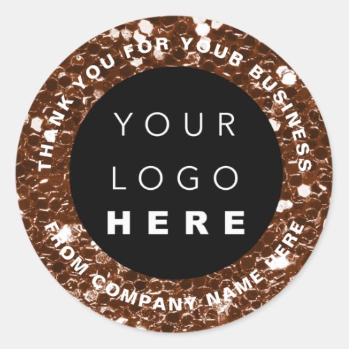 Logo Name Web Thank You Shop Glitter Brown Classic Round Sticker