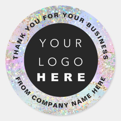 Logo Name Web Thank You Shop Glitter Holographic  Classic Round Sticker