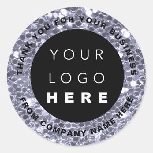 Logo Name Web Thank You Shop Glitter Smoky Blue Classic Round Sticker