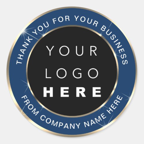 Logo Name Web Thank You Shop Gold Blue Navy Classic Round Sticker