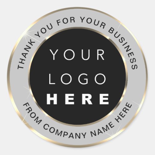 Logo Name Web Thank You Shop Gold Frame Gray  Classic Round Sticker