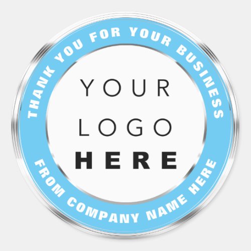 Logo Name Web Thank You Shopping Silver Gray Blue  Classic Round Sticker