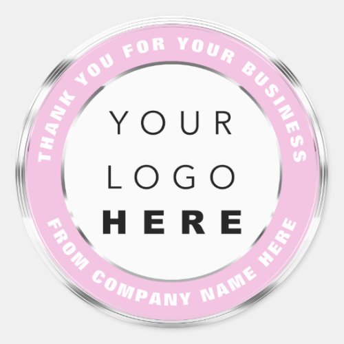 Logo Name Web Thank You Shopping Silver Gray Pink Classic Round Sticker