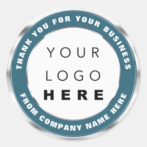Logo Name Web Thank You Shopping SIlver Grey Teal Classic Round Sticker