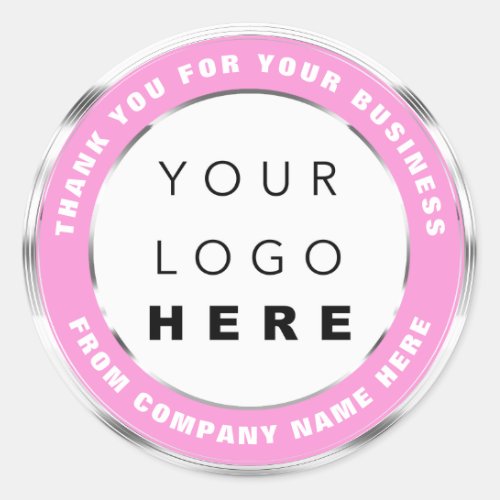 Logo Name Web Thank You Shopping Silver Pink  Classic Round Sticker
