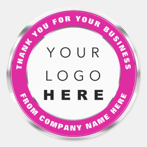 Logo Name Web Thank You Shopping Silver Pink Classic Round Sticker