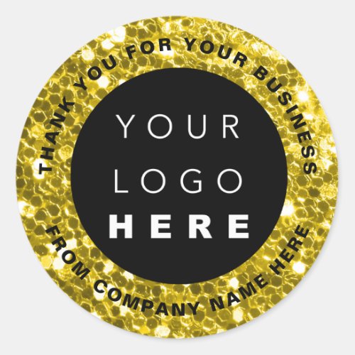 Logo Name Web Thank You Yellow Gold  Shop Glitter Classic Round Sticker