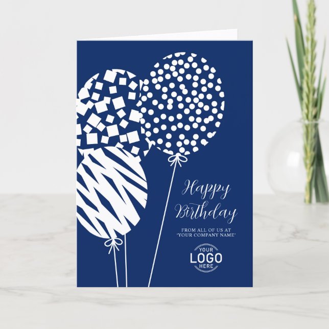Logo Navy Blue Balloons Corporate Birthday Card (Front)