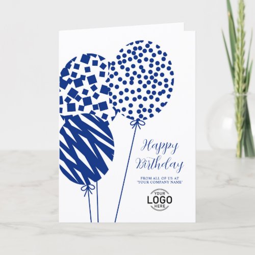 Logo Navy Blue Balloons Corporate Birthday Card