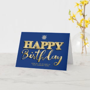 Logo Navy Blue Gold Lettering Business Birthday Card