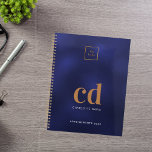 Logo navy blue gold monogram initial business 2026 planner<br><div class="desc">A navy blue background,  golden and white text. The blue color is uneven.  Personalize and add your logo,  monogram initials,  name and a title year  (any year). Your logo both on the front and the back.  Space for your website address on the  back.</div>