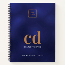 Logo navy blue gold monogram initial business notebook