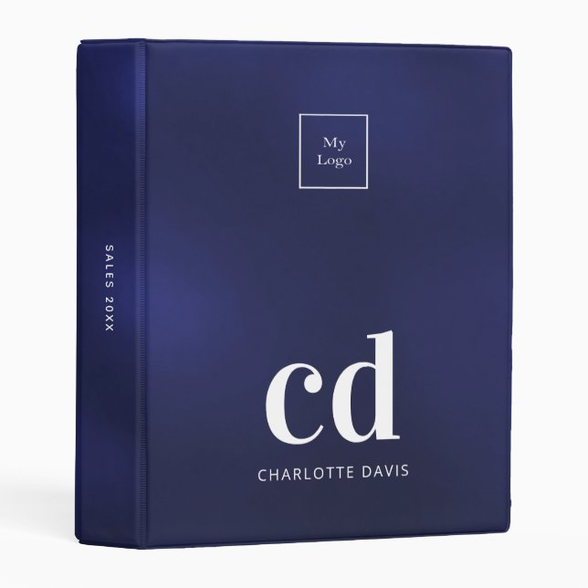 Logo navy blue monogram white business office mini binder (Front/Spine)