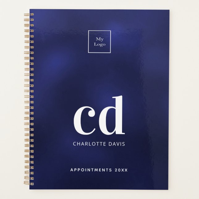 Logo navy blue white monogram business planner (Front)