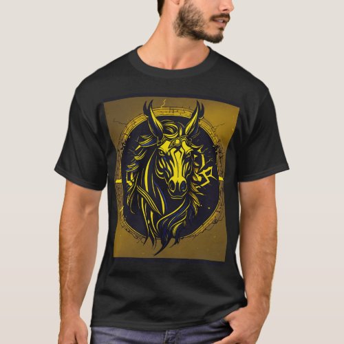 logo of an dark horse with lightning behind dark  T_Shirt