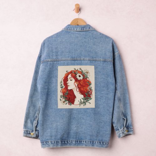 Logo of redhaired woman with flower denim jacket