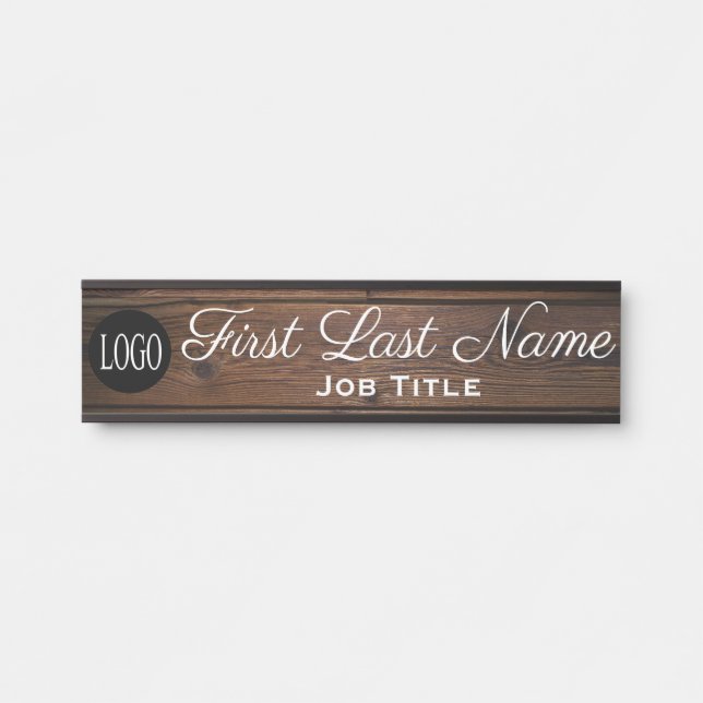 Logo Office Door Sign Elegant Wood Grain Look (Front)