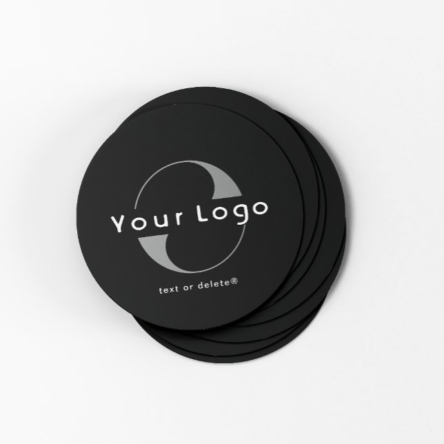 Logo on Black + White Text Company Business Round Paper Coaster (Creator Uploaded)