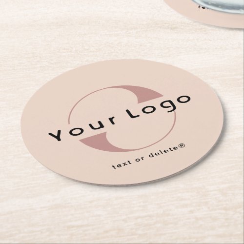 Logo on Blush Beige  Black Text Company Business  Round Paper Coaster